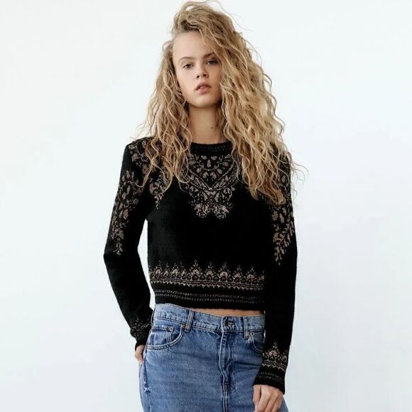 ZARA METALLIC THREAD JACQUARD KNIT SWEATER - Picture 2 of 11